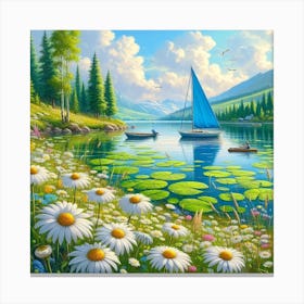 Daisies By The Lake 1 Canvas Print
