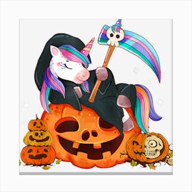 Cute Candy Corn Unicorn Halloween Pumpkin Canvas Print