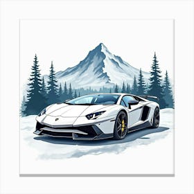 Lamborghini Reventón With A Watercolor Snow Capped Mountain Scene 1 Canvas Print