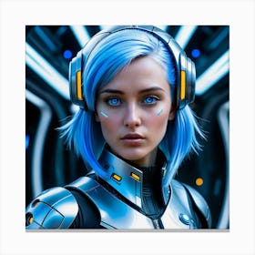 Futuristic Girl With Blue Hair 2 Canvas Print