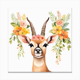 Floral Baby Antelope Nursery Illustration (61) Canvas Print