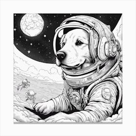 A Golden Retriever Puppy In Cosmonaut Suit Wandering In Space 2 Canvas Print