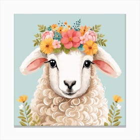 Floral Baby Sheep Nursery Illustration (22) Canvas Print