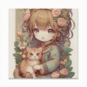 Cute Girl With Cat 1 Canvas Print