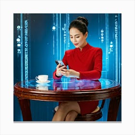 Chinese Businesswoman Using Smartphone Canvas Print