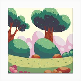 Cartoon Landscape Forest Nature Flowers Trees 1 Canvas Print