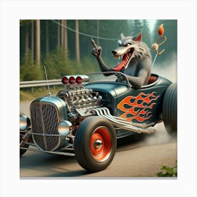 Wolf In A Hot Rod 1 Canvas Print