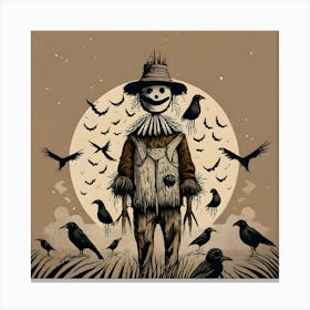 Whimsical scarecrow wall art print, Scarecrow in a field canvas artwork, Rustic scarecrow decor for walls, Harvest season scarecrow wall print, Scarecrow and pumpkins wall art, Fall-themed scarecrow painting print, Scarecrow art for farmhouse decor, Cute scarecrow illustration on canvas, Autumn scarecrow scene wall decor, Scarecrow in the garden art print. 1 Canvas Print