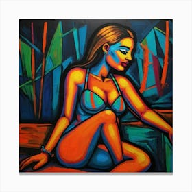 Hand Painted Acrylic Neon Picasso Style Female 1 Canvas Print