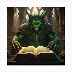 Green Demon Reading A Book Canvas Print