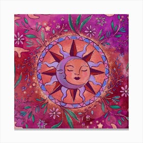 Flowery Moon And Sun Square Canvas Print