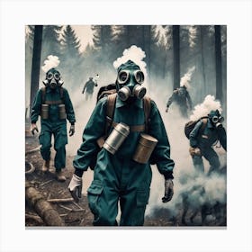 Gas Masks In The Forest 8 Canvas Print