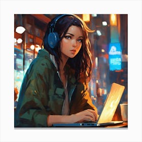 Anime Girl With Headphones 1 Canvas Print