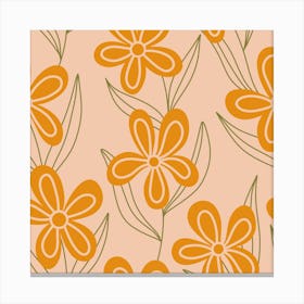 Orange Flowers with Leaves On A Pink Background Canvas Print