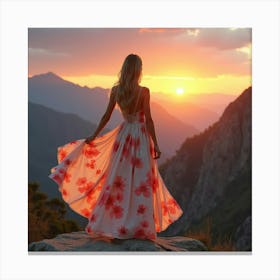 Gorgeous Woman In Watercolor Dress, Stunning Mountain Sunrise 1 Canvas Print