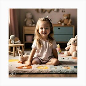 Little Girl Sitting On Rug Canvas Print