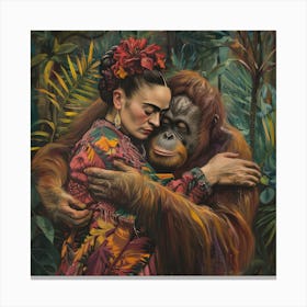 Frida Kahlo and the Orangutan. Animal Conservation Series Canvas Print