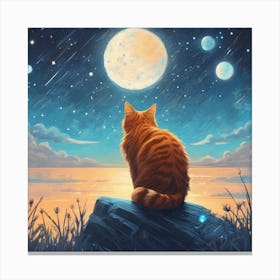 Cat Looking At The Moon 1 Canvas Print