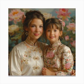 Portrait Of A Mother And Daughter Canvas Print