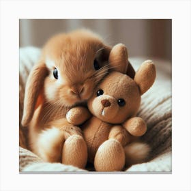 Cute Bunny Hugging Teddy Bear Canvas Print
