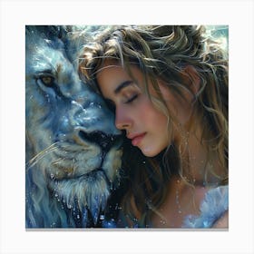 Lion And Girl Canvas Print