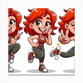 Cartoon Girl With Red Hair Canvas Print