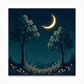 Moon And Forest Style William Morris2 Art Print (9) Canvas Print