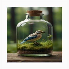Blue Jay In A Glass Jar Canvas Print
