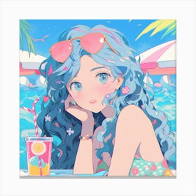 Cute Girl With Blue Hair Canvas Print