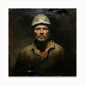 Weathered Portrait Captures A Miner Obscured Face Half Shrouded In Shadows Illuminated By A Faint Canvas Print