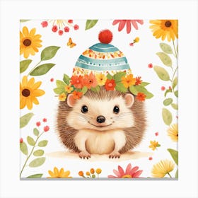 Floral Baby Hedgehog Nursery Illustration (22) Canvas Print
