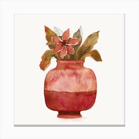 Watercolor Plant In A Pot Square Canvas Print