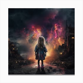 Little Girl Standing In Front Of A Storm Canvas Print