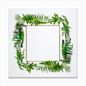 A Tropical Floral Decoration Showcasing A Square Frame Of A Stylized Tree Branch And Ferns Composit (3) Canvas Print