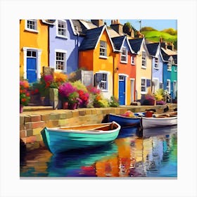 Waterside Terrace and Rowing Boats Canvas Print