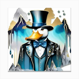 Duck In Top Hat Watercolor Splash Dripping 12 Canvas Print