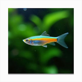 A Stunning Neon Tetra Swimming In A Clear Aquarium 2 Canvas Print