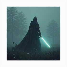 Phantom Knight With Glowing Sword In A Foggy Field 1 Canvas Print