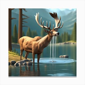 Deer In The Water Canvas Print