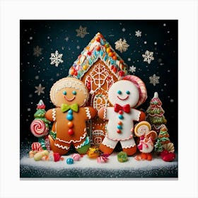 Firefly Gingerbread, Men, Friends, Gumdrops, Candy, Canes, Snowflake, Ornament, Christmas, Concept, (9) Canvas Print