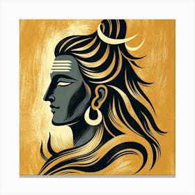 "Eternal Ascetic" - Behold the majestic depiction of Shiva, the great yogi, and destroyer of ignorance. Radiating wisdom and serenity, this portrait is set against a luminous gold canvas, symbolizing the pure consciousness that Shiva embodies. His poised profile, adorned with a crescent moon, captures his connection to the eternal cycles of time and his transcendent nature. The flowing locks and the tranquil expression are a testament to the meditative focus and spiritual mastery that Shiva represents. This artwork is an invitation to bring home the profound stillness and divine energy of one of the most revered deities in Eastern philosophy. Perfect for those who seek to infuse their environment with a sense of peace and the sublime. Canvas Print
