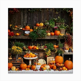 An Organic Farm During A Jubilant Fall Festival Apple And Pumpkin Decorations Adorn The Table A Co (2) Canvas Print