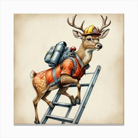 Deer On Ladder 2 Canvas Print