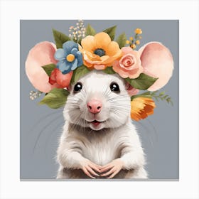 Floral Baby Rat Nursery Illustration (61) Canvas Print