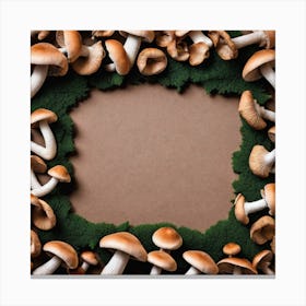 Mushroom Frame On Brown Background Canvas Print