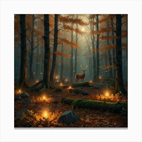 Deer In The Forest At Night Canvas Print