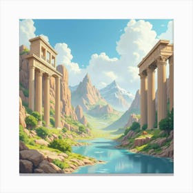 Watercolor The Gods’ Realm Of Olympus Depicted In A Grand, Mythical Setting 1 Canvas Print