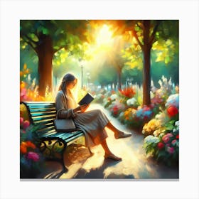 Woman Reading In The Park Canvas Print