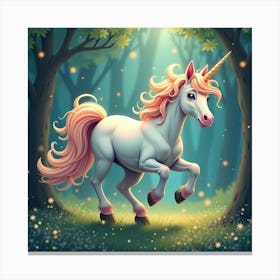 A Whimsical Unicorn With A Tail Of Cascading, Stardust Patterns Galloping Through A Dreamlike Forest 1 Canvas Print