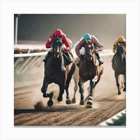 Jockeys Racing At The Racetrack 4 Canvas Print